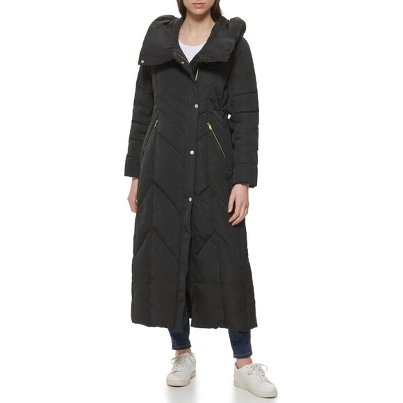Cole Haan Women's Long Maxi Puffer Coat Hood S Small Down Quilted NEW - Picture 6 of 14